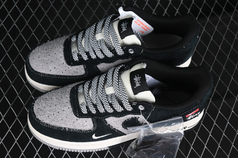 Nike Air Force 1 '07 Low Stussy Collaboration Black Grey Outsole Low-Top Casual Sneakers - SJ6698-017