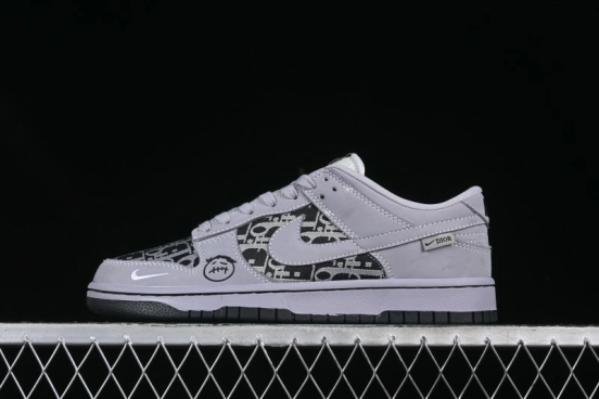 Nike SB Dunk Low Dior x TS Triple Collaboration Canvas Grey Check Anniversary High-End Custom Low-Top Casual Sneakers - KK1333-029