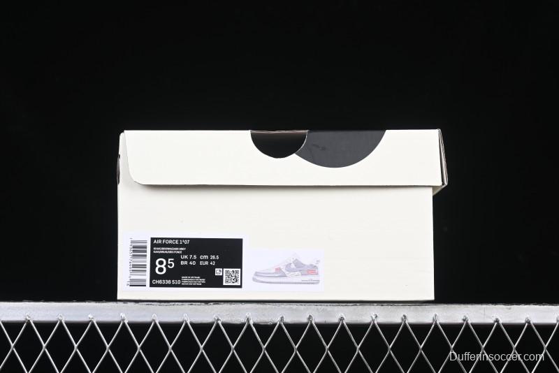 Nike Air Force 1 '07 Low Supreme Collaboration Grey Swoosh Red Tab Low-Top Casual Sneakers - CH6336-510