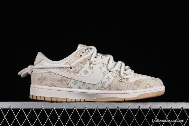 Nike SB Dunk Low LV Collaboration - Yellow Denim Print Anniversary High-End Custom Low-Top Casual Sneakers - SJ2068-247