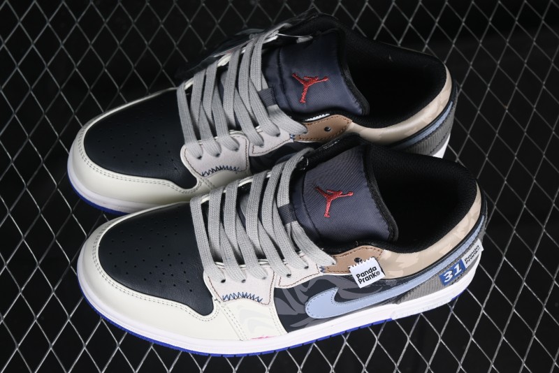 Nike Air Jordan 1 Low Retro Basketball Shoes with Panda Mischief Skyline Design - 553558-154