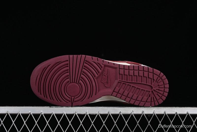 Nike SB Dunk Low Stussy Collaboration - Burgundy Starry Sky Anniversary High-End Custom Low-Top Casual Skate Shoes - BB9898-001