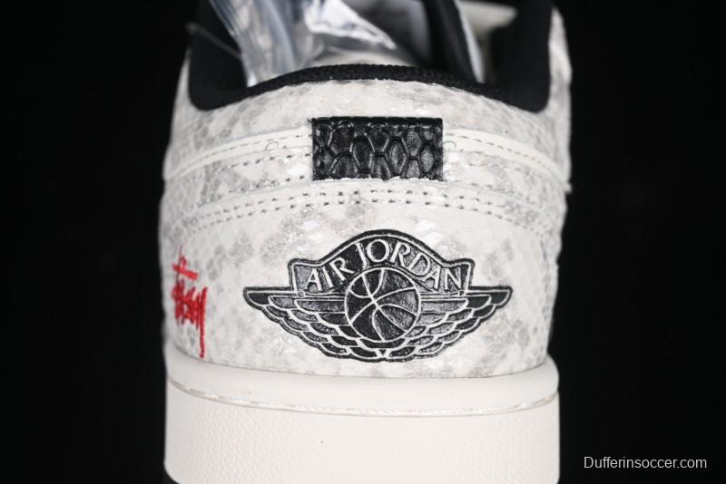 Nike Air Jordan 1 Low Retro Basketball Shoes - Stussy Grey Snake Custom - FC1688-200
