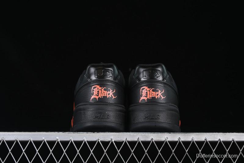 NY Yankees Black Leather Sneakers – Bold Orange Logo Edition