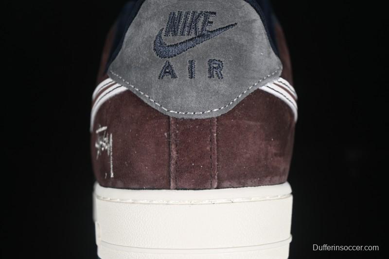 Nike Air Force 1 '07 Low Stussy Collaboration White Blue Chocolate Low-Top Casual Sneakers - KK1988-061