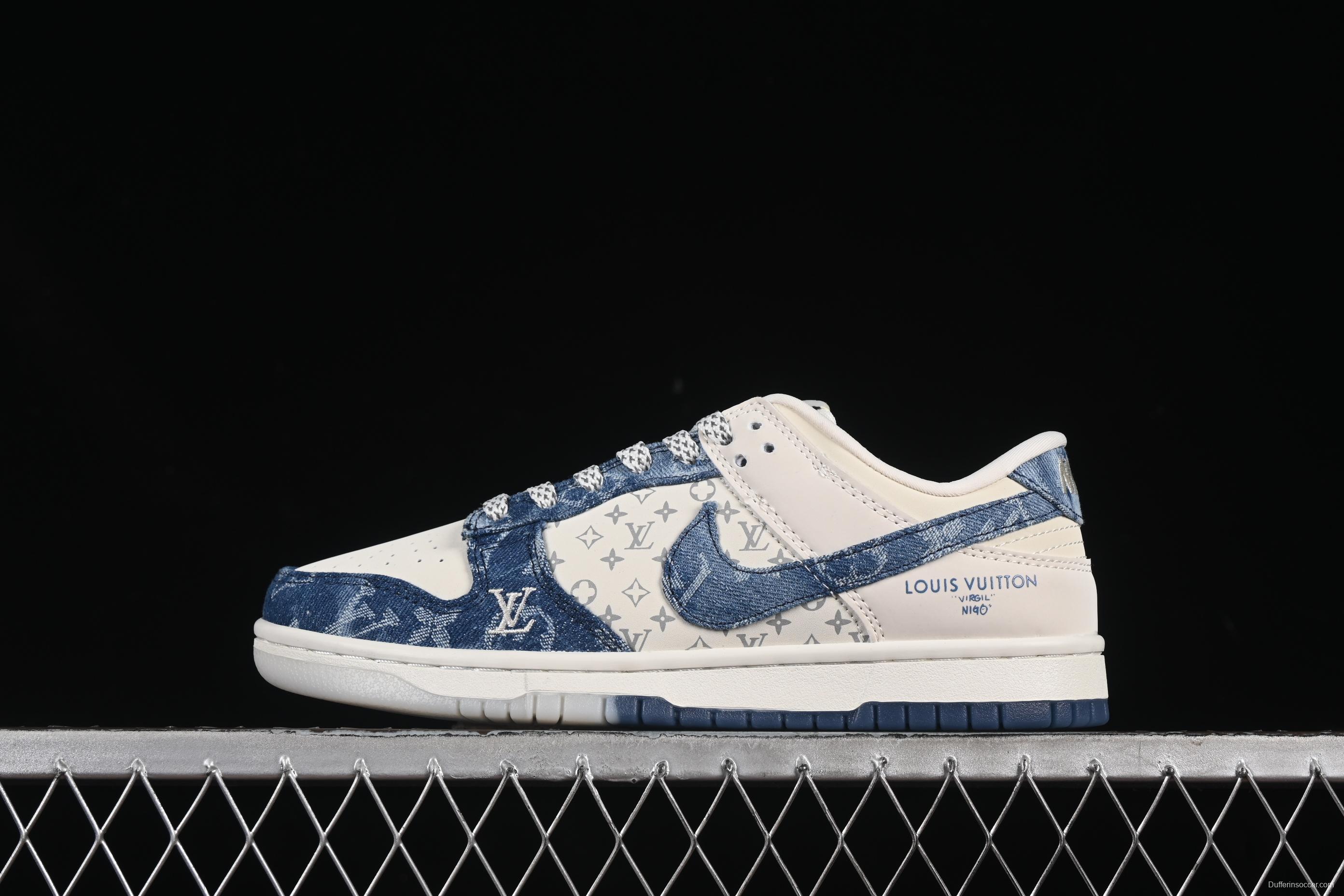 Nike SB Dunk Low LV Collaboration V Blue Denim Anniversary High-End Custom Low-Top Casual Skate Shoes - CH8311-287