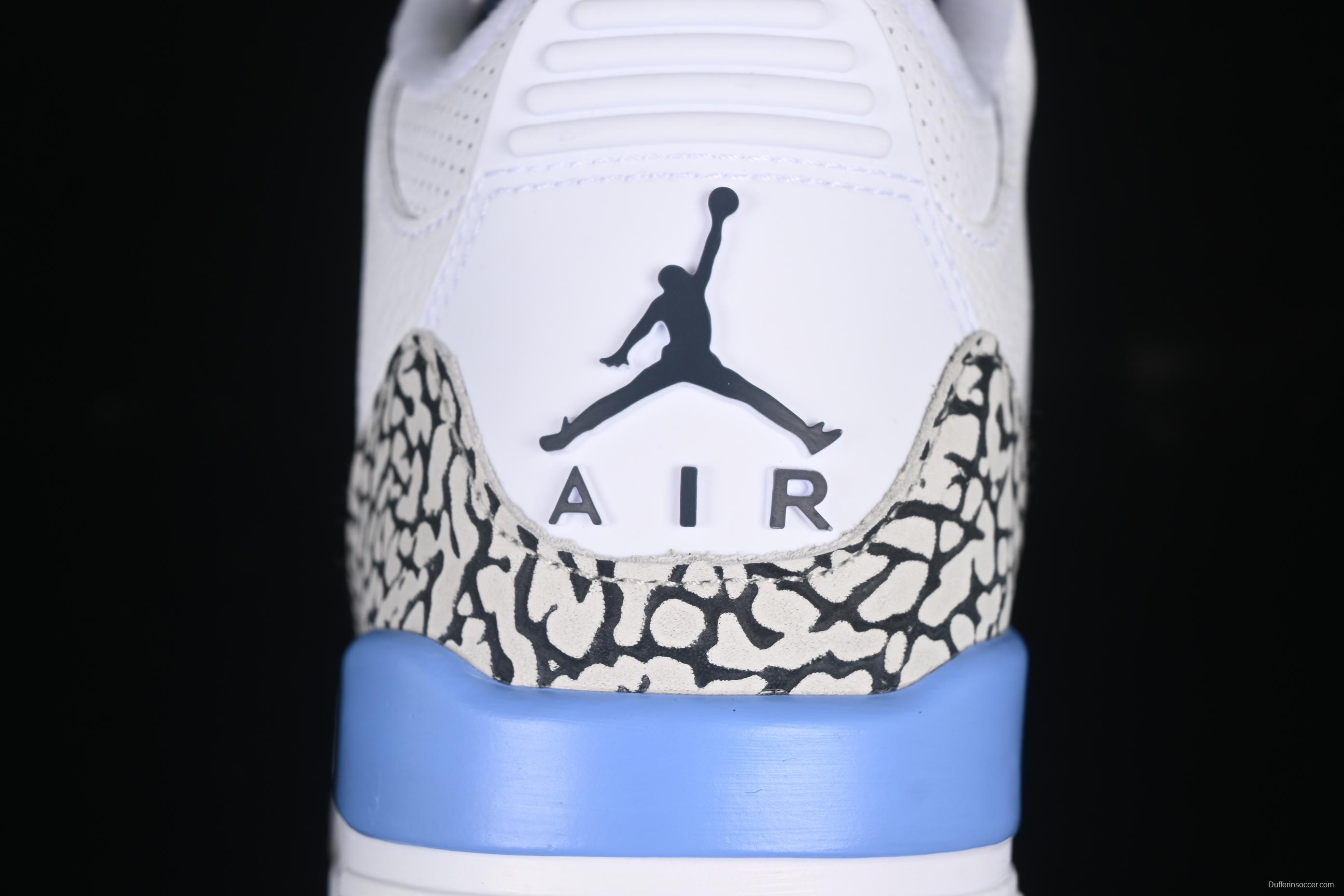 Nike Air Jordan 3 Retro UNC White Blue Cracked Leather Basketball Shoes - CT8532-104