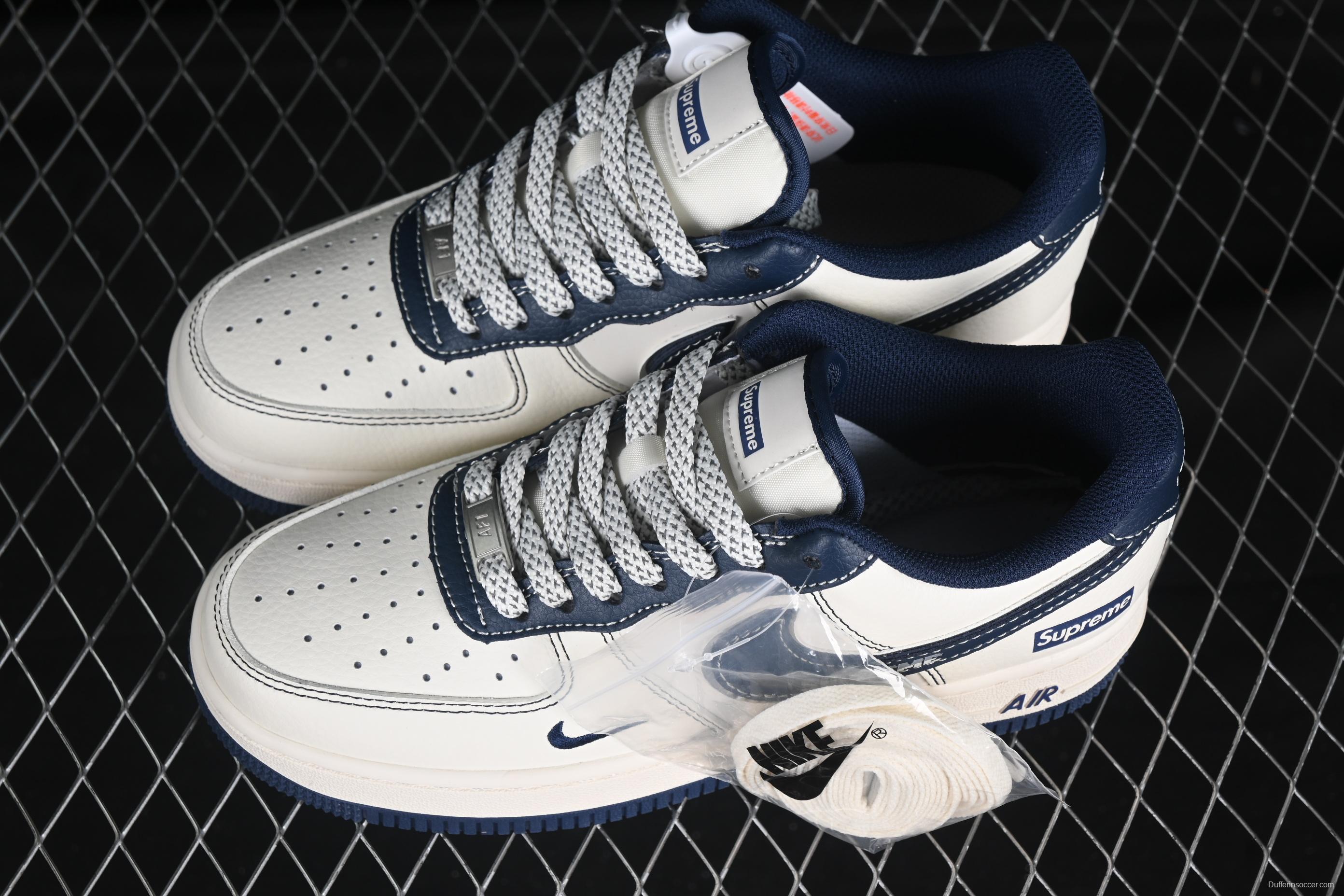 Nike Air Force 1 '07 Low Supreme Collaboration Dark Blue Swoosh Casual Sneakers - XS1958-524