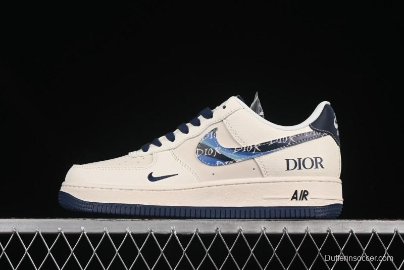 Nike Air Force 1 '07 Low Dior Collaboration Blue Iridescent Swoosh Casual Sneakers - XS1958-569