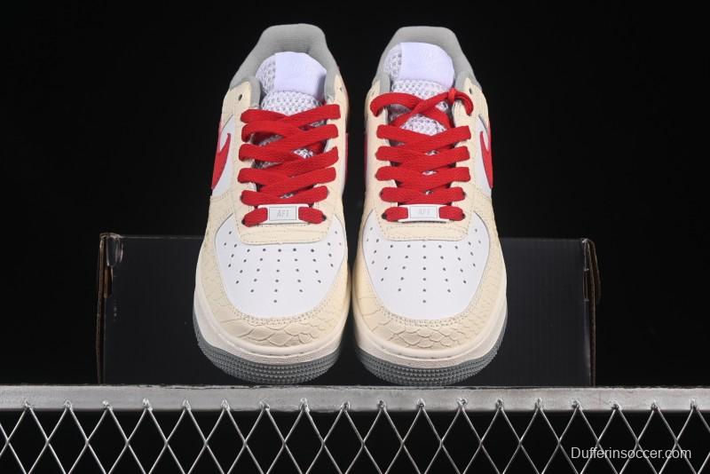 Nike Air Force 1'07 Low Snake Year Themed Casual Sneakers with Full-Length Air Cushion - DX2678-100