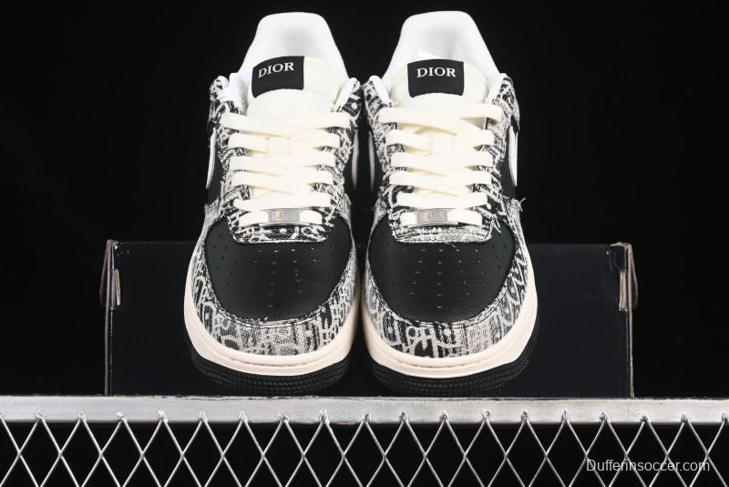 Nike Air Force 1 '07 Low Dior Collaboration Pattern Black White Swoosh Casual Sneakers - XS1958-581