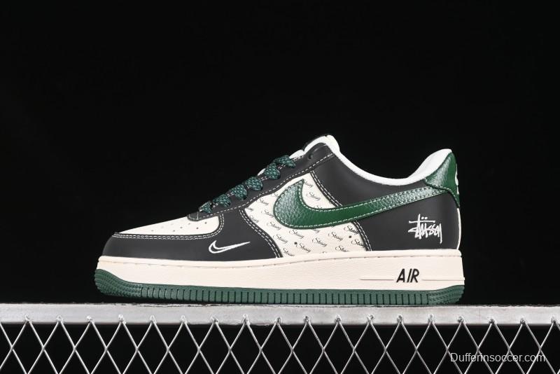 Nike Air Force 1 '07 Low Stussy Collaboration Black Green Swoosh Casual Sneakers - XS1958-572
