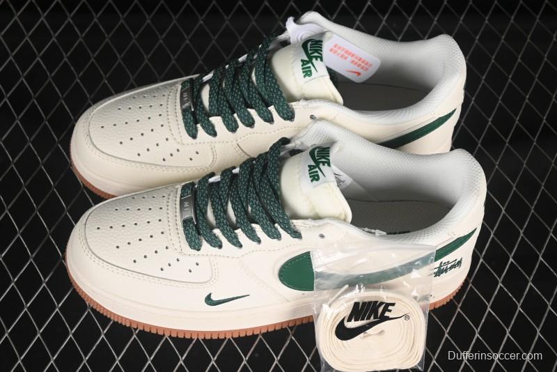 Nike Air Force 1 '07 Low Stussy Collaboration Green Swoosh Gum Sole Casual Sneakers - XX3168-138