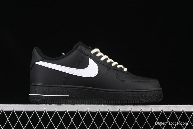 Nike Air Force 1 '07 Low Casual Sneakers in Black & White with Hemp Rope Detailing - ZH0316-073