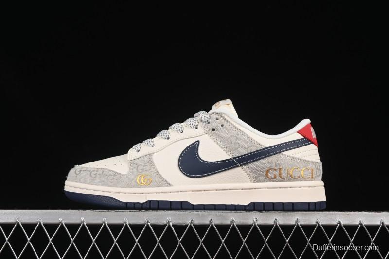 Nike SB Dunk Low Gucci Collaboration Woven Blue Swoosh Anniversary Custom Low-Top Casual Skate Shoes - FC1688-225