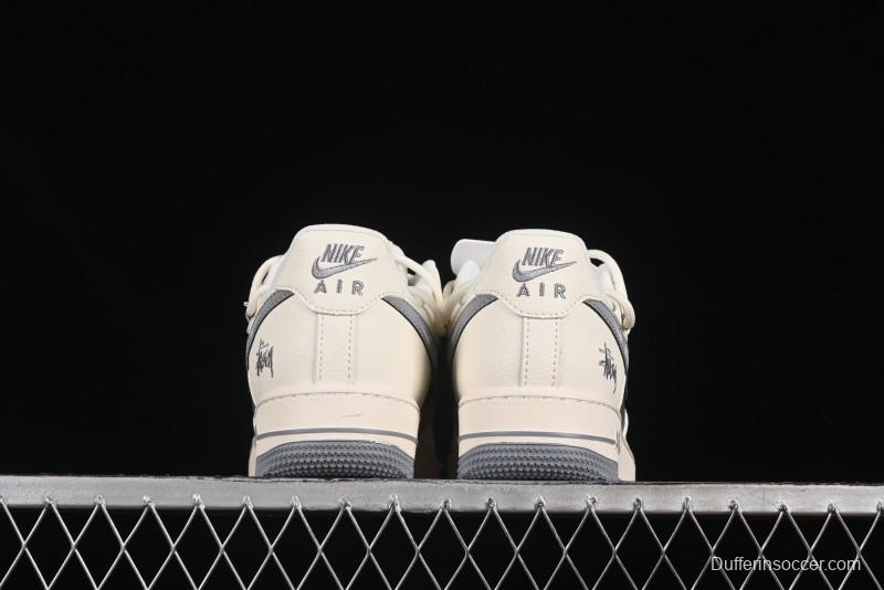 Nike Air Force 1 '07 Low Stussy Collaboration Grey Diamond Lace-Up Casual Sneakers - DM6868-072