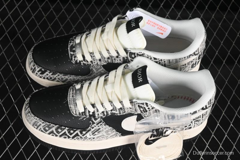Nike Air Force 1 '07 Low Dior Collaboration Pattern Black White Swoosh Casual Sneakers - XS1958-581