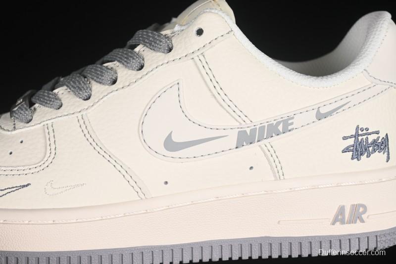 Nike Air Force 1 '07 Low Stussy Collaboration Beige Mini Swoosh Casual Sneakers - HH7518-064
