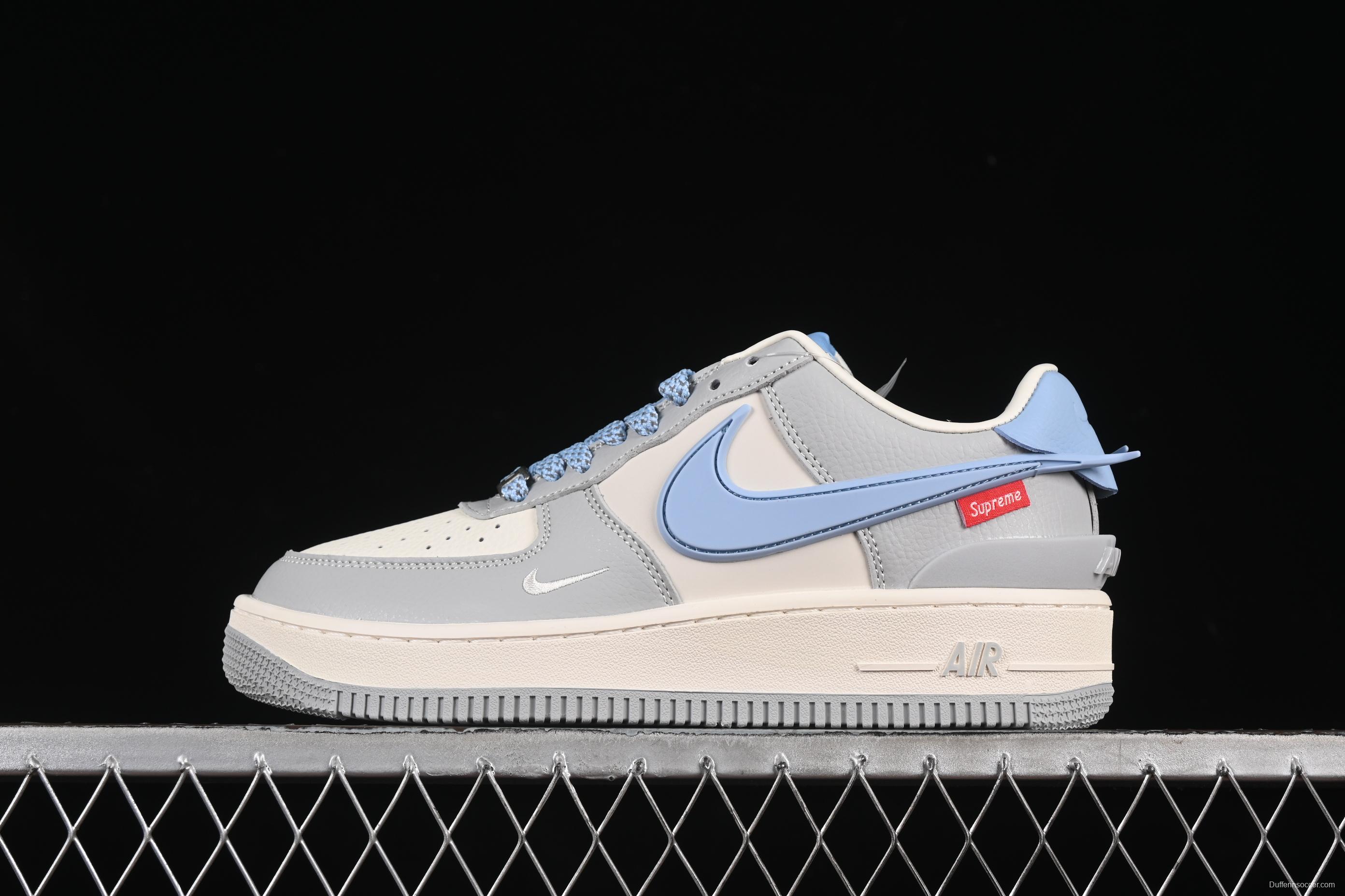 Nike Air Force 1'07 Low Supreme Collaboration Light Blue Swoosh Casual Sneakers - XS3464-577