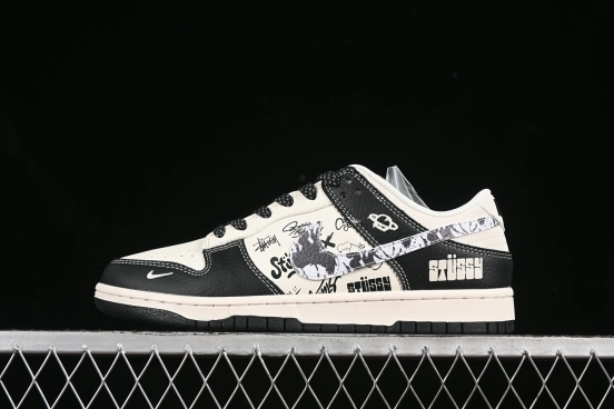 Nike SB Dunk Low Stussy Collaboration Graffiti Black White Anniversary Custom Low-Top Skate Shoes - XS6089-590