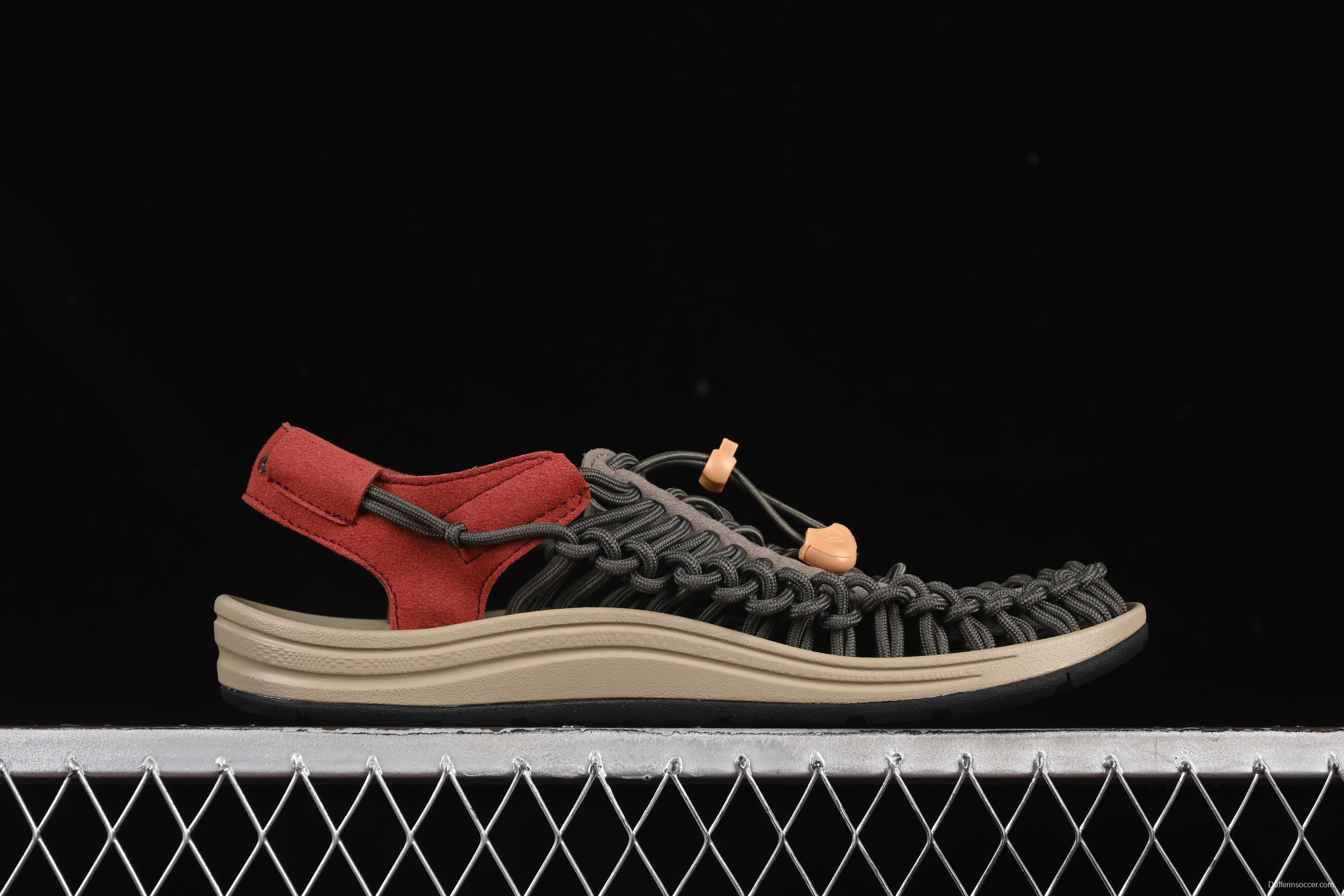 Keen Uneek Flat-M Woven Stretch Multi-Purpose Outdoor Sandals for Hiking and Water Activities - 1025171 BLACK PINE GREEN