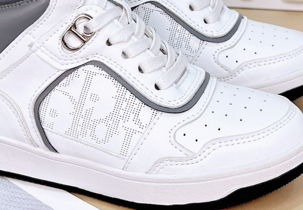 2024 Kids Dior White Grey Black Leather Canvas Sneakers