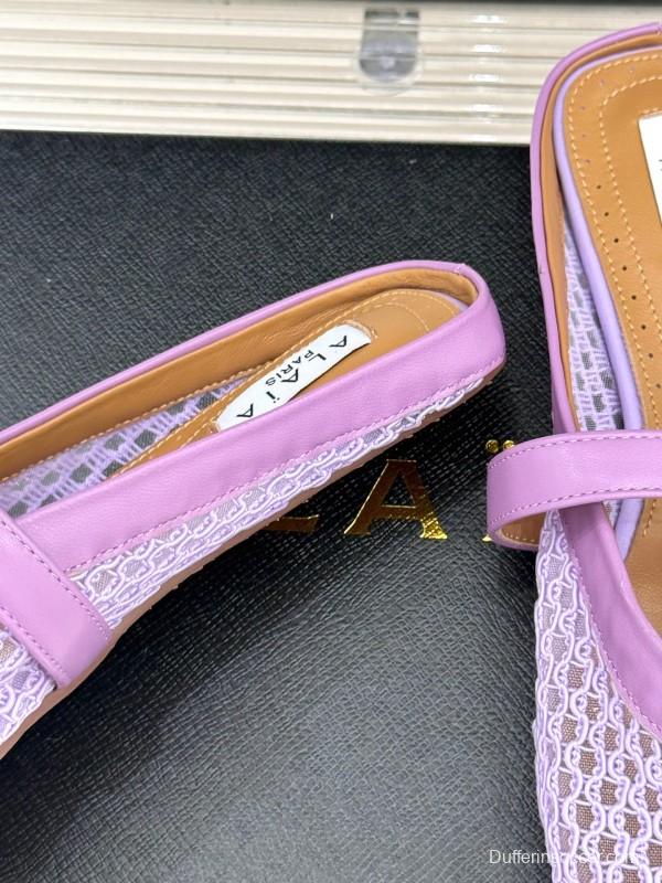 2025 Women Yves Saint Laurent Purple Mesh Leather Slippers
