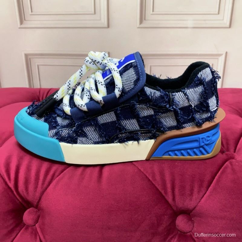 2024 Unisex Dolce & Gabbana Blue Black Canvas Leather Sneakers
