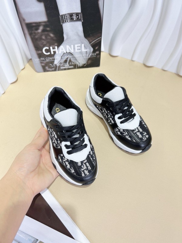 2024 Kids CHANEL Black White Leather Sneakers
