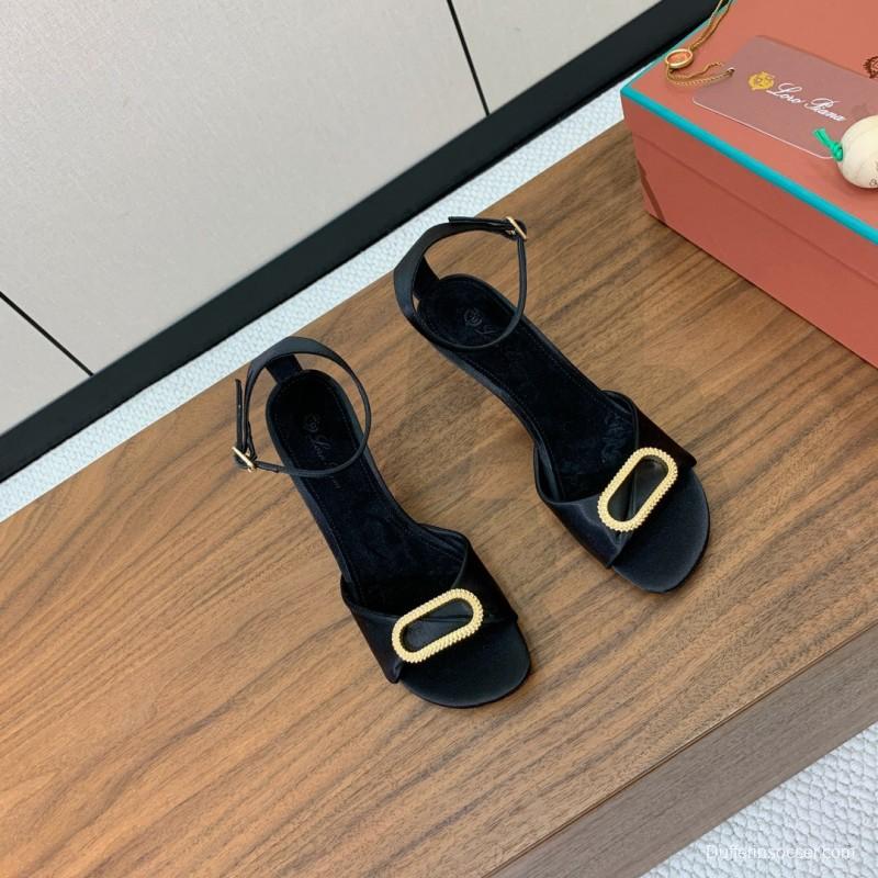 2025 Women Le Parmentier Black Leather Sandals Custom Hardware KFY00280