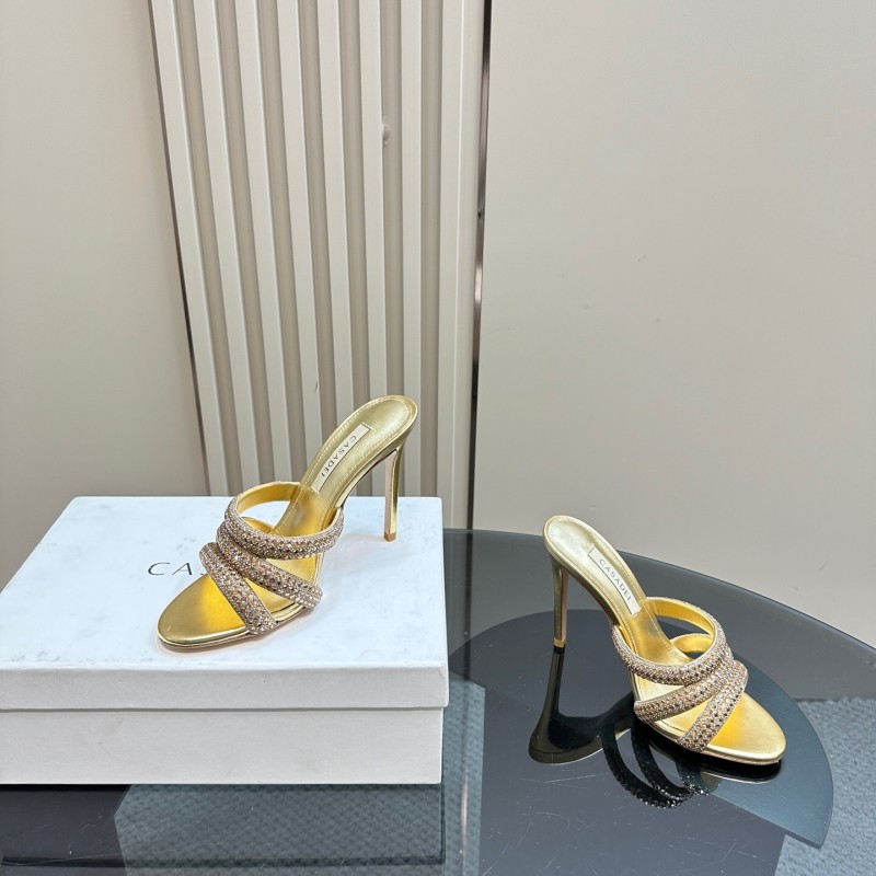 2025 Women Casadei Gold Glitter Leather High Heel Sandals