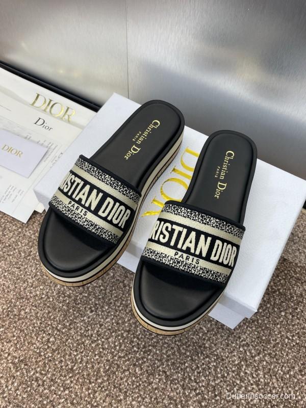 2025 Slippers Dior Black Fabric Slippers CD Logo KFY00280