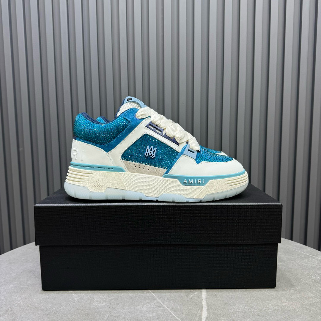 2024 Unisex Amiri Blue White Leather Mesh Sneakers MJ00410