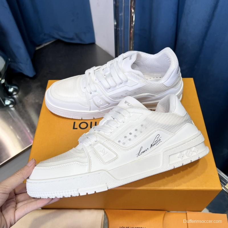 2025 Unisex Louis Vuitton White Leather Trainer