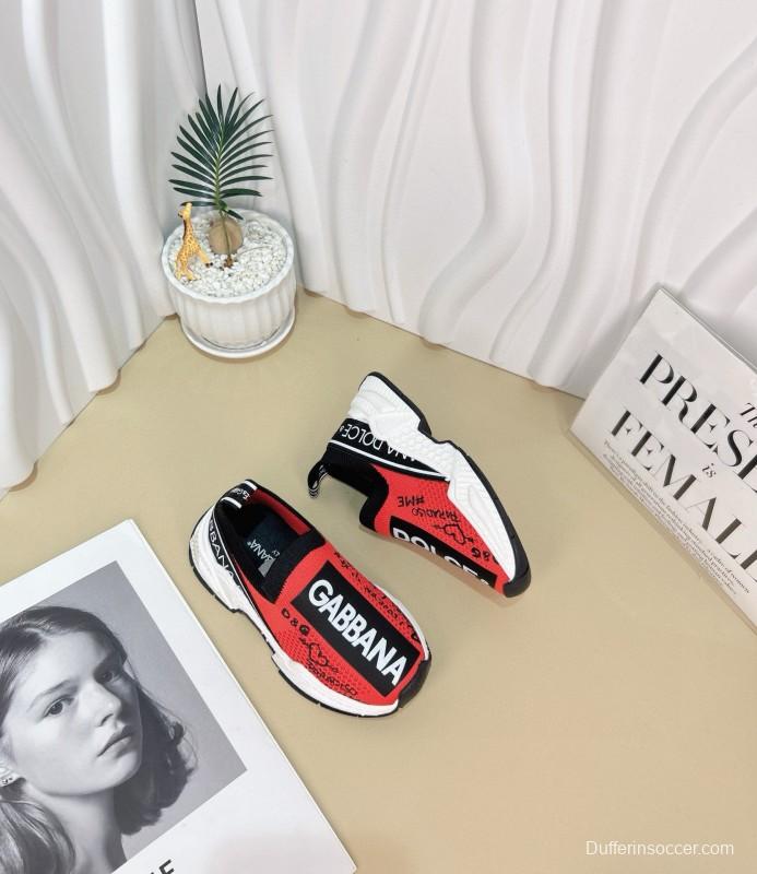 2024 Kids Dolce & Gabbana Red Black White Nylon Sneaker
