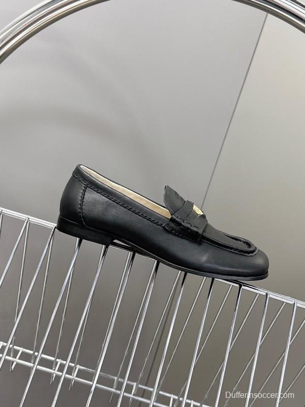 2025 Women Miu Miu Black Leather Loafers