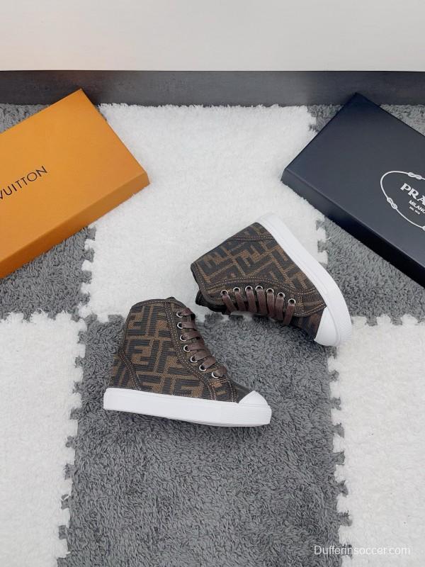 2024 Kids Fendi Brown Black Canvas High Top Sneakers