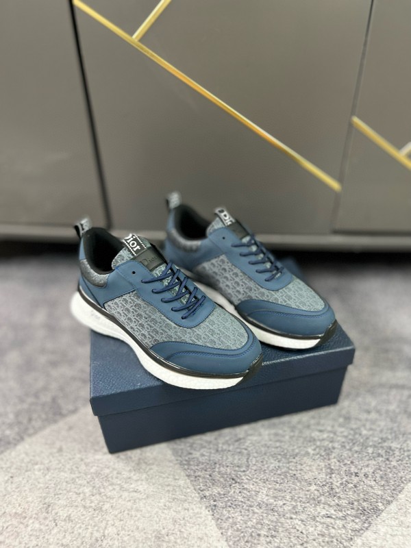 2024 Unisex Dior Blue Grey Leather Fabric Casual Shoes MJ00270