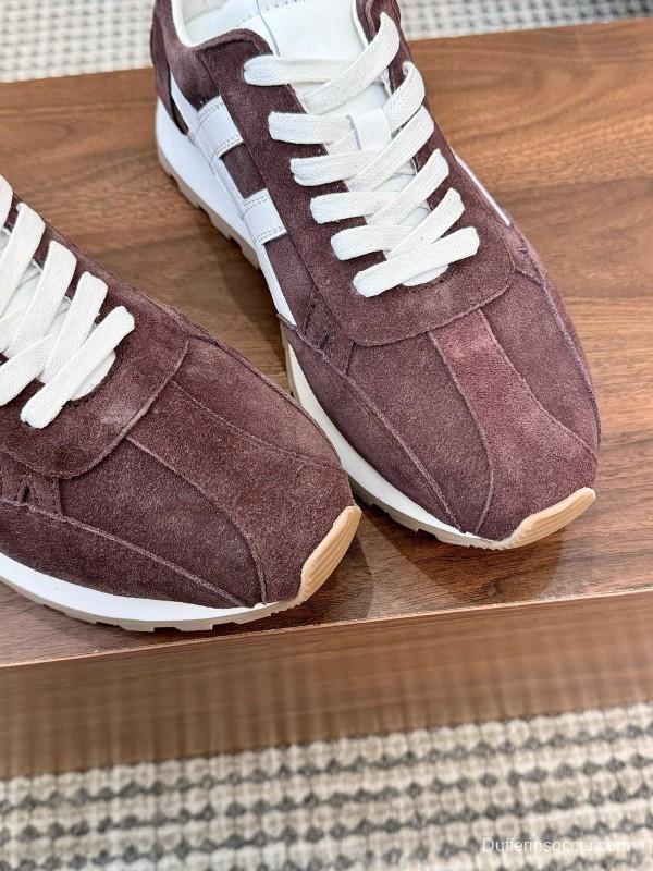 2025 Unisex HOGAN Burgundy White Suede Leather Sneakers