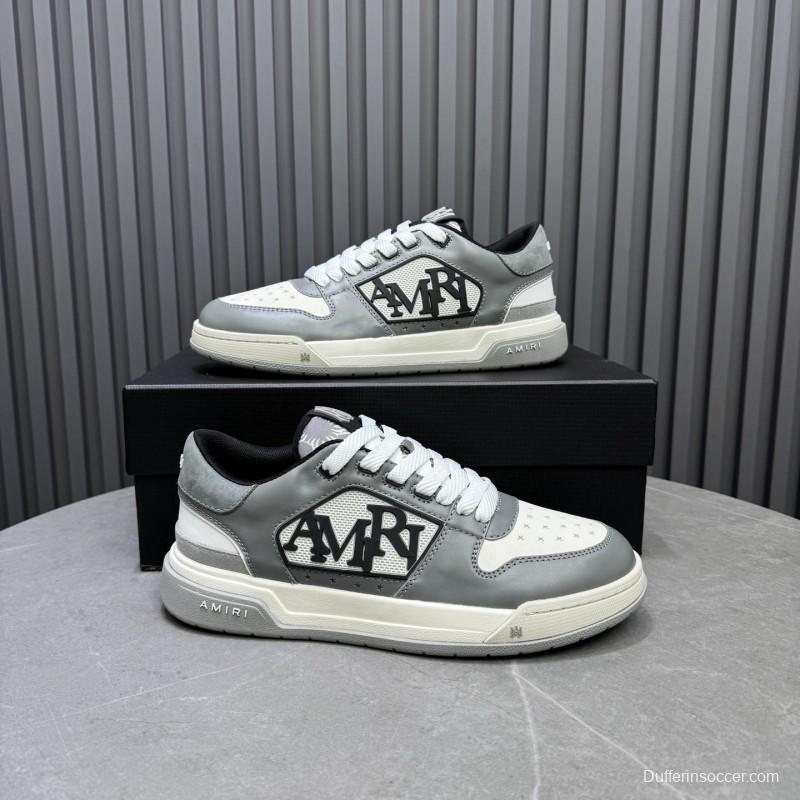 2025 Unisex Amiri White Grey Leather Sneakers MJ00360