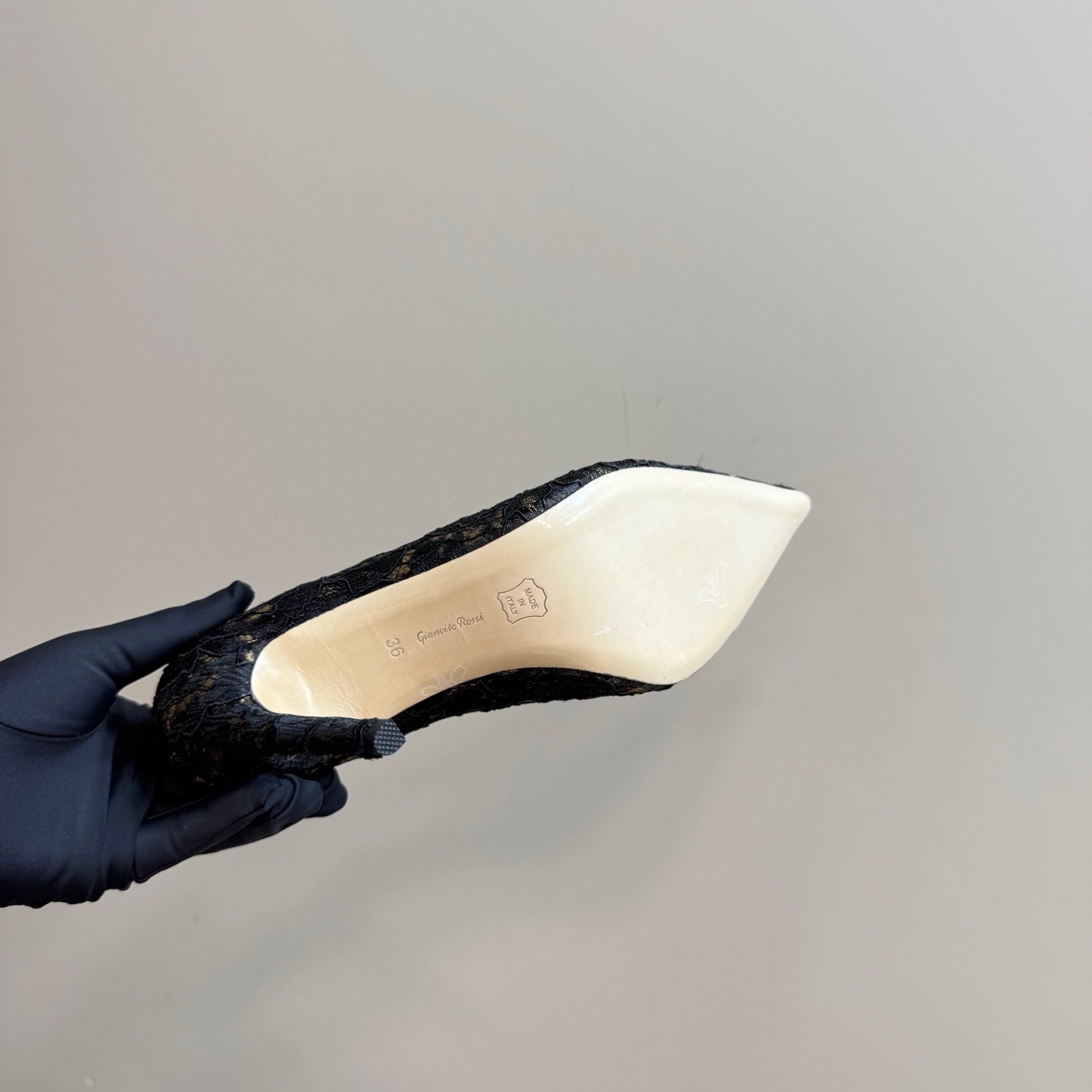 2025 Women Gianvito Rossi Black Lace Leather High Heel KFY00280