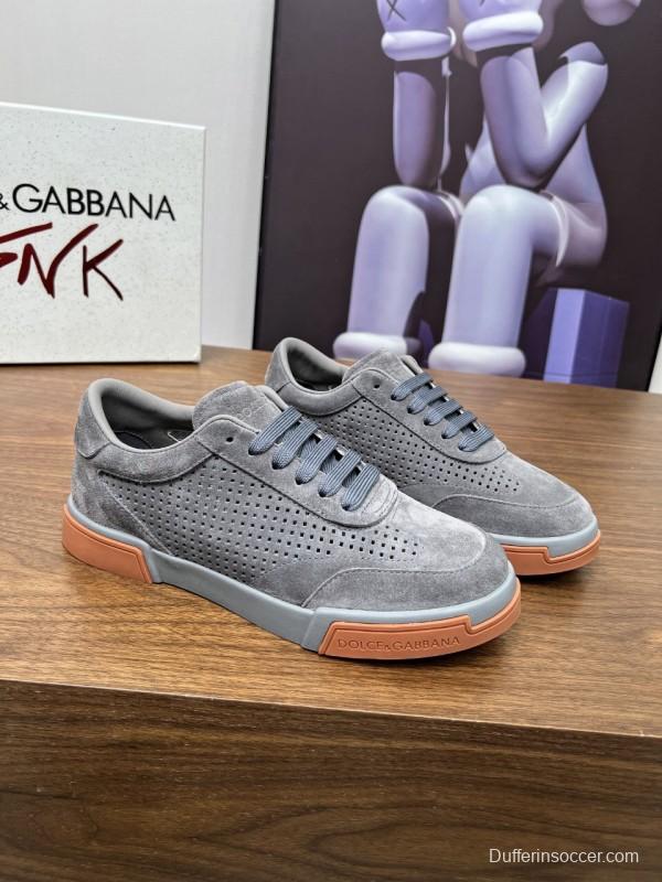 2025 Men Dolce & Gabbana Gray Suede Casual Sneakers LY00280