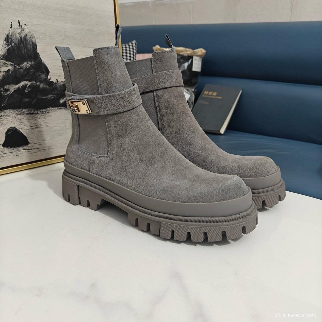 2024 Women Dolce & Gabbana Grey Suede Ankle Boots