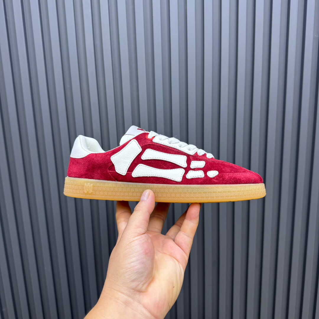 2025 Unisex Amiri Red White Suede Leather Sneakers Skeleton Pattern LY00280