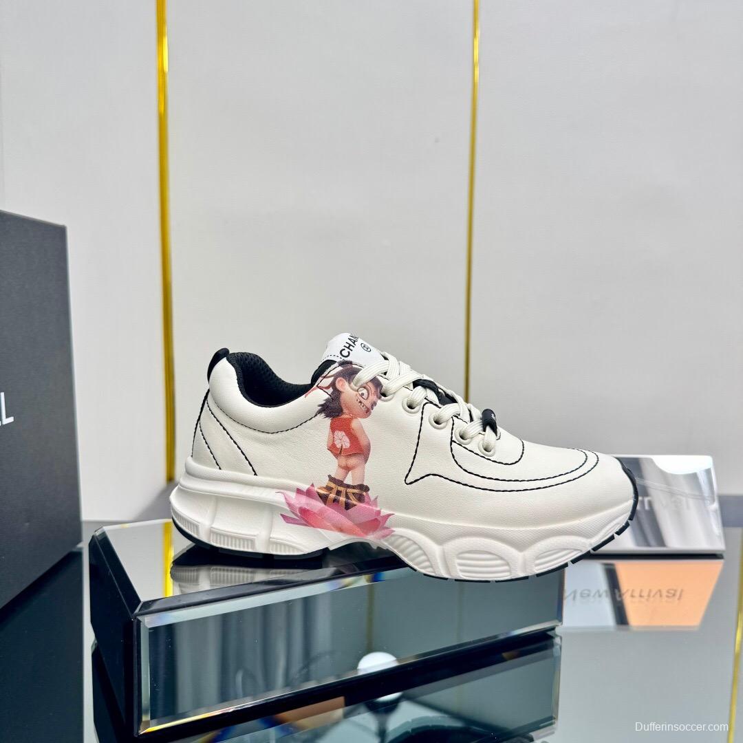 2025 Women Chanel White Leather Sneakers Nezha Pattern
