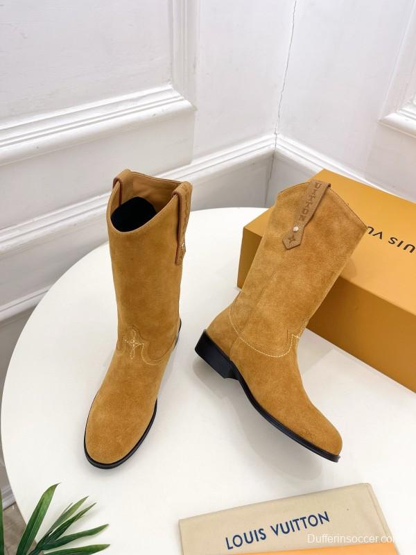 2024 Women Louis Vuitton Brown Suede Leather Boots MJ00440(F)