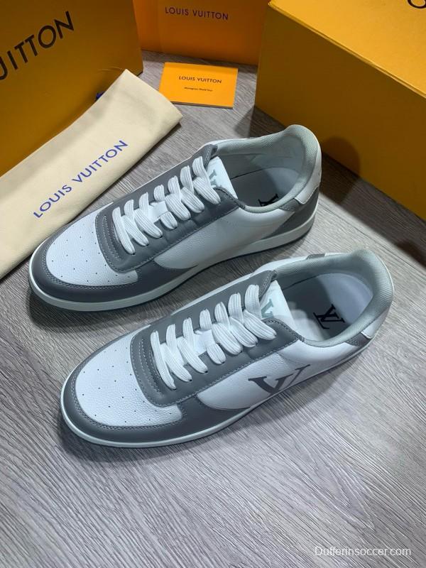 2024 Unisex Louis Vuitton White Grey Calfskin Leather Sneakers MJ00380