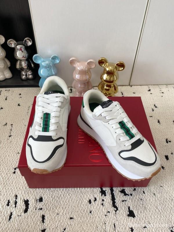 2025 Unisex Valentino White Green Leather Silk Sneakers LY00340