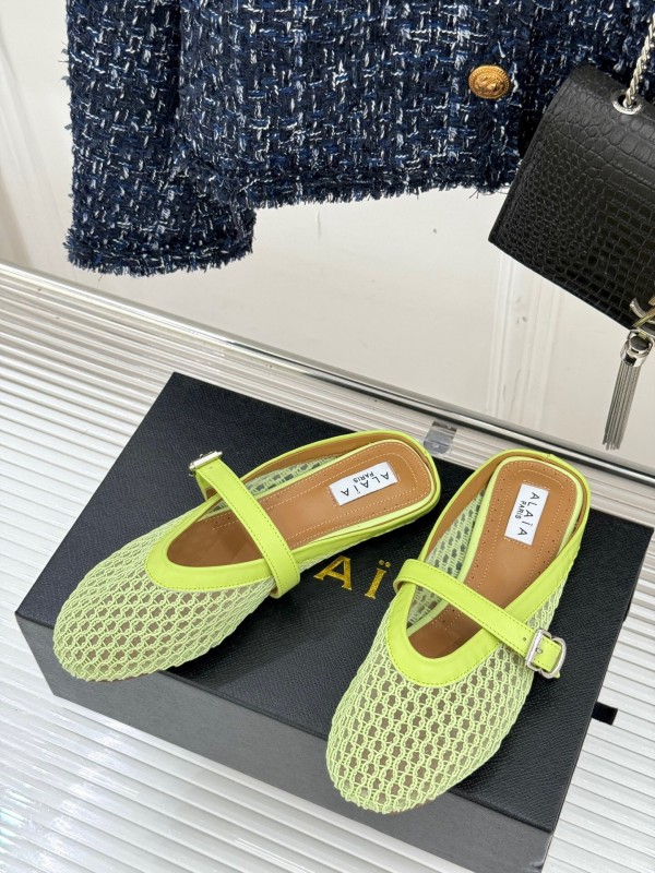 2025 Slippers Unisex AlAIA Light Green Mesh Leather Flat Customize