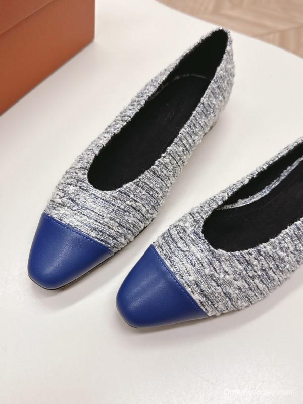 2025 Women Le Parmentier Grey Blue Knitted Leather Loafers